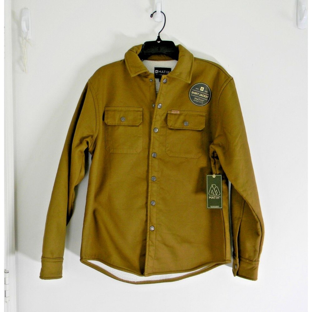 Matix Shirt Jacket Snap Closure Brown Faux Sherpa Lining Pockets Size Small NWT